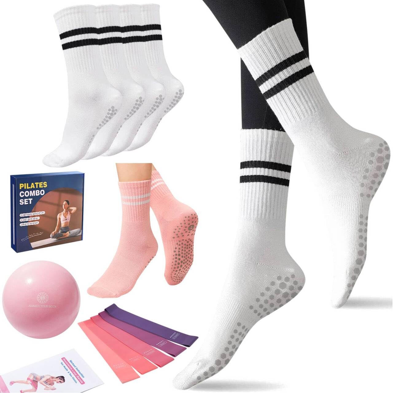 Algopix Similar Product 20 - 2 Pairs White Pilates Socks and 9 PSC