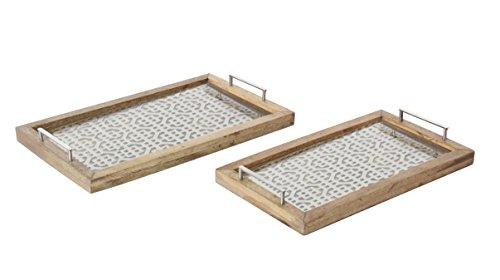 Algopix Similar Product 8 - Benzara Wooden Metal Glass Tray Set of