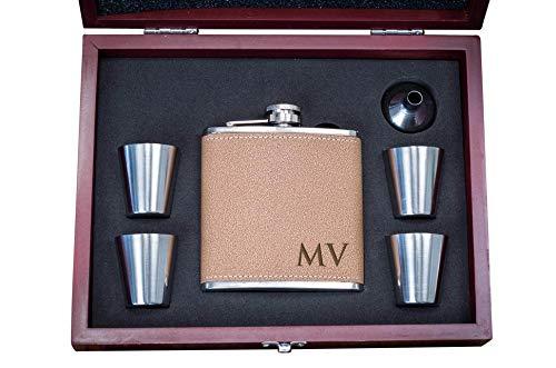 Algopix Similar Product 16 - Personalized Leather Flask Wood Box