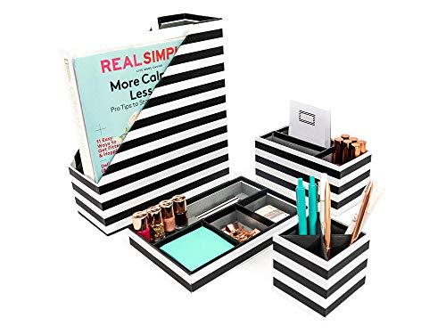 Algopix Similar Product 1 - Blu Monaco Black  White Stripes Desk