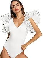 Algopix Similar Product 16 - Romwe Womens V Neck Ruffle Mesh Sleeve