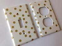 Algopix Similar Product 15 - Gold White Polka Dots Light Switch